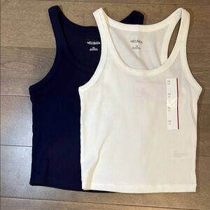 Wild Fable Navy Blue and White Tank Tops